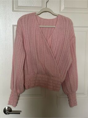 HALARA Blush Pink Wrap Ribbed Sweater